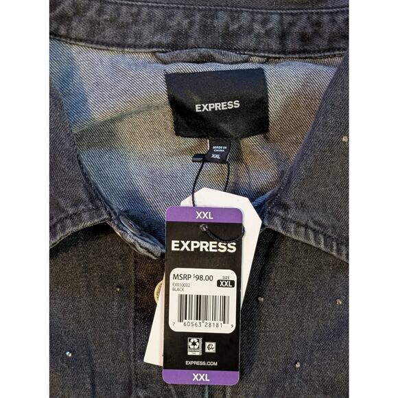 Express Women's Black Denim Jacket W/ Rhinestones Snap Front XXL Whimsigoth - Picture 6 of 11